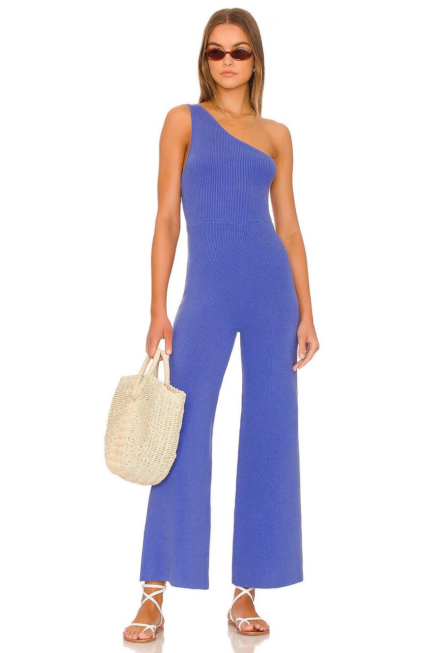 Free People Waverly Ribbed Jumpsuit One Shoulder Jersey Casual Beachy Summer S